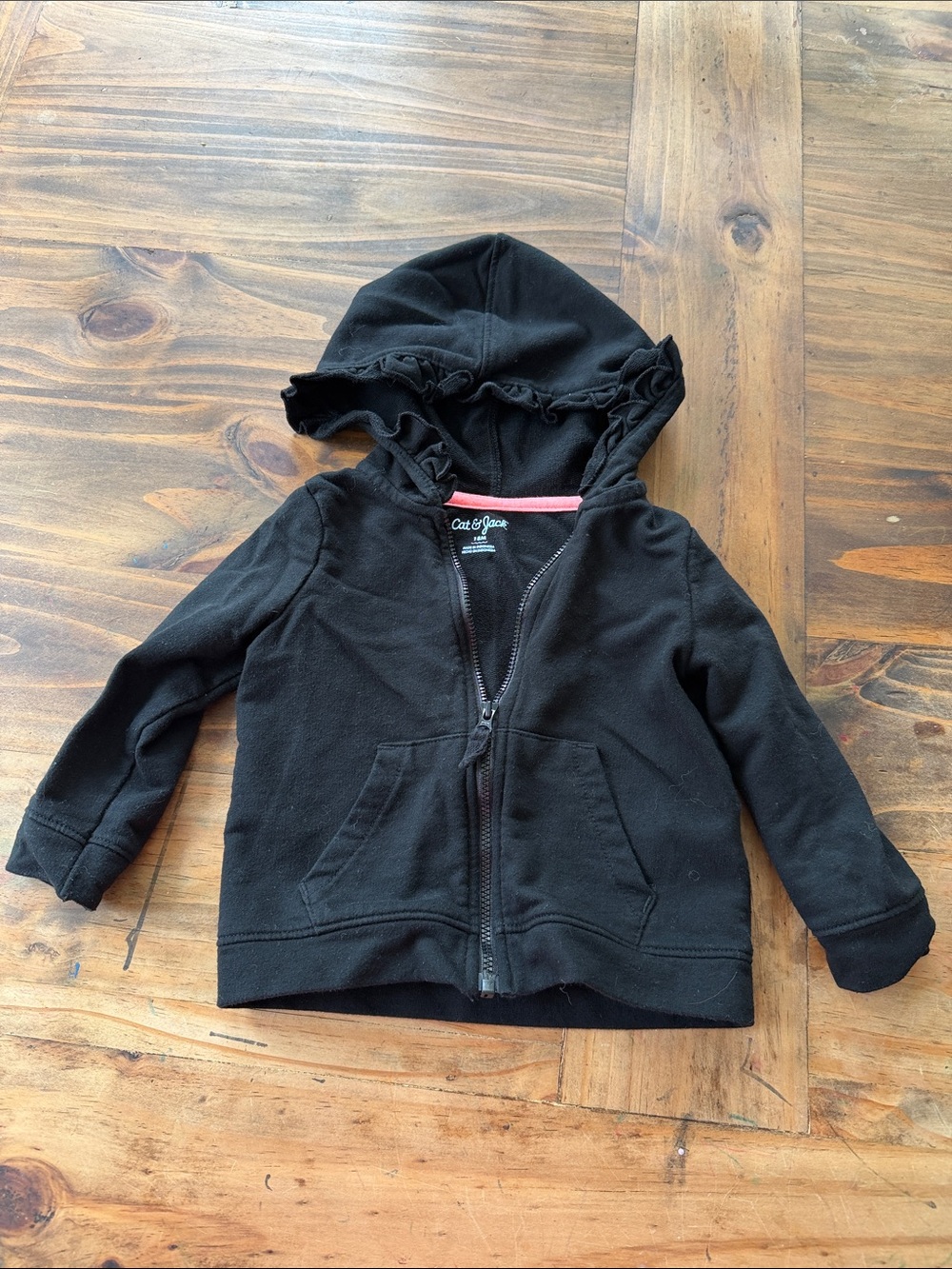 Cat & Jack Black Girls' Ruffle Hooded Zip-Up Sweatshirt